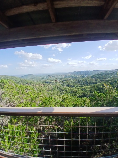 Twenty mile Hill Country view from the covered porch at Twenty Mile View Cottage